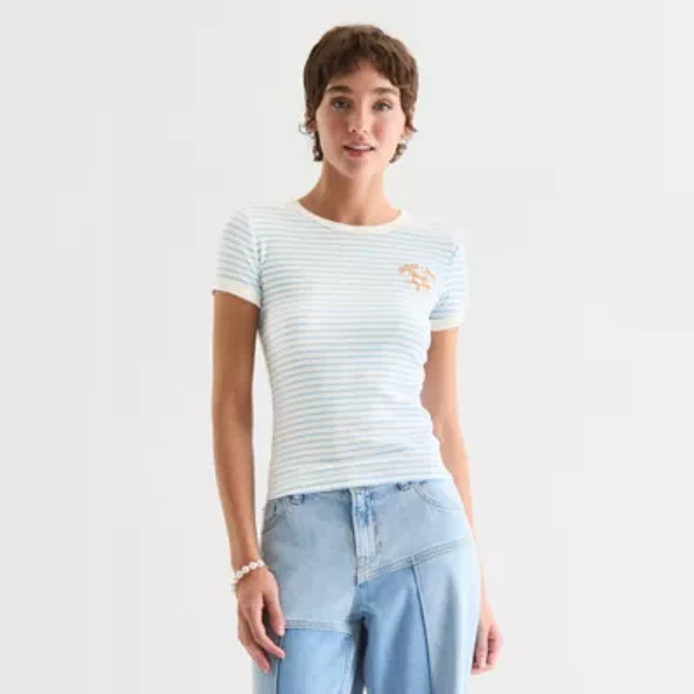 Arizona Womens Crew Neck Short Sleeve Juniors Graphic T-Shirt