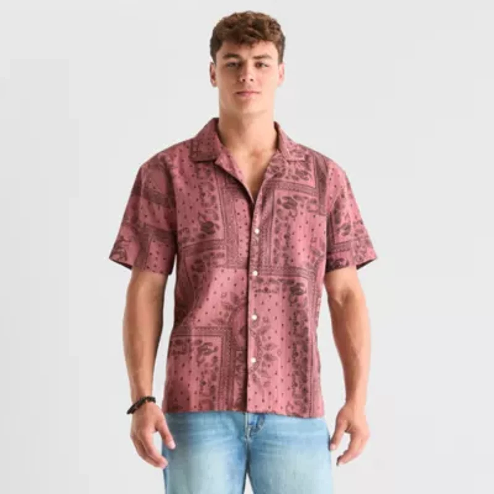 Arizona Mens Short Sleeve Fitted Button-Down Shirt