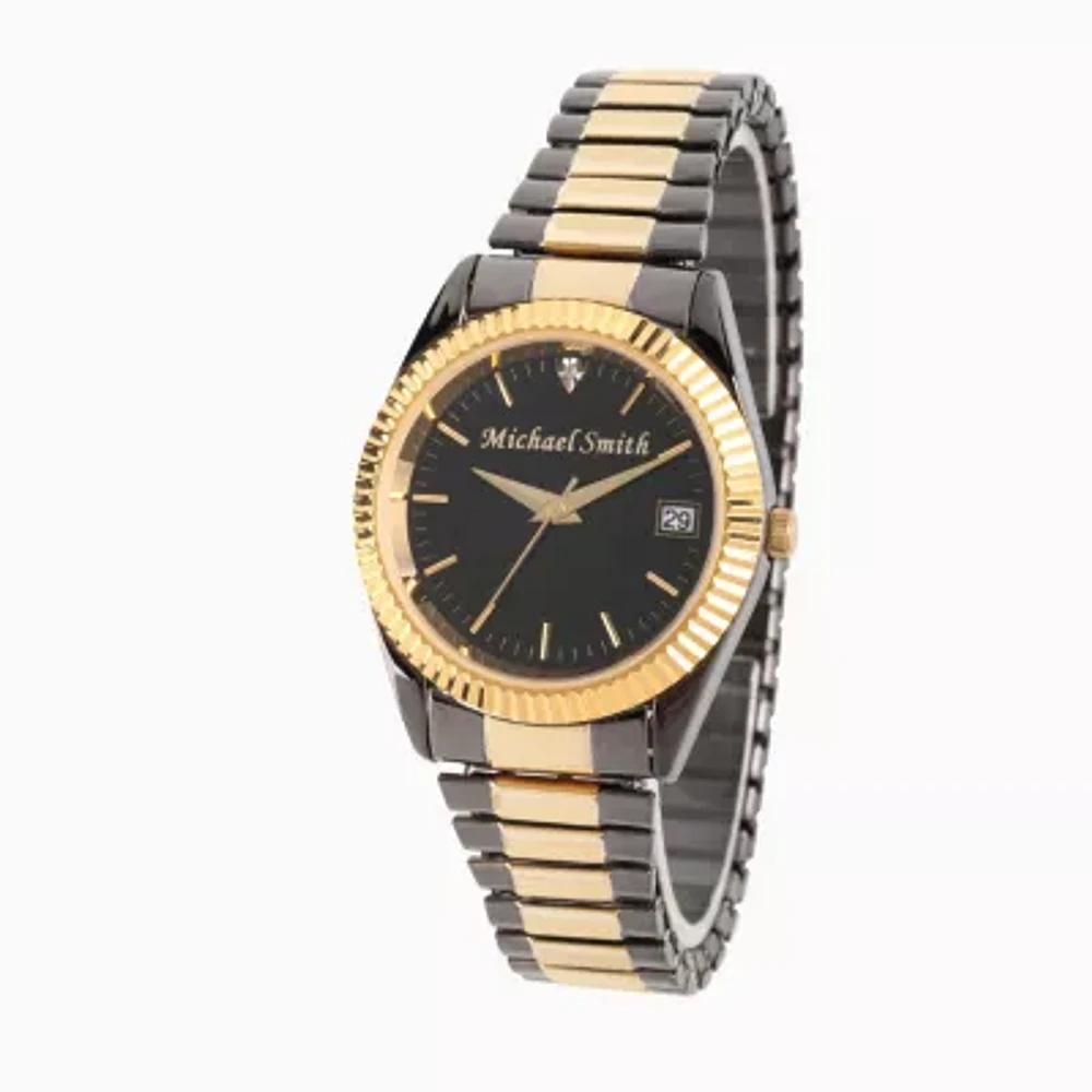 Personalized Mens Black And Gold Tone Diamond Accent Expansion Watch