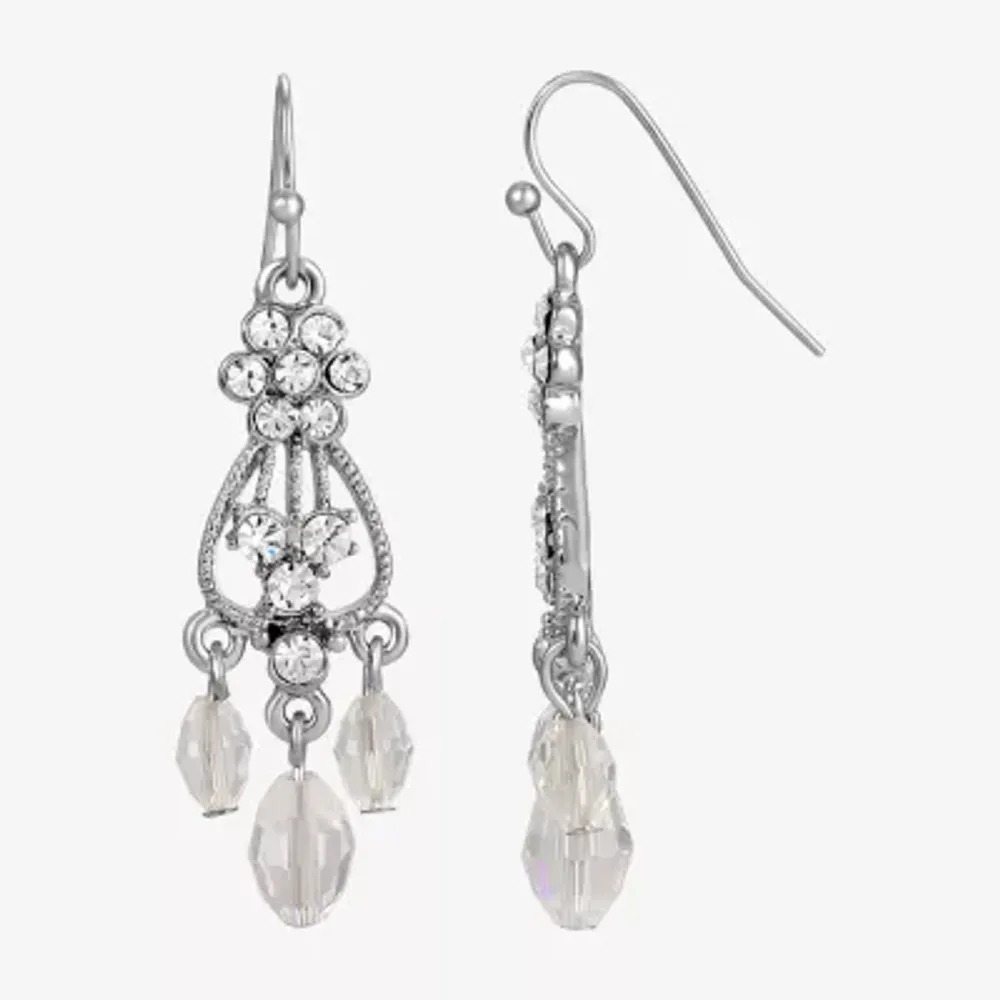 1928 Silver Tone Womens Crystal Chandelier Earrings