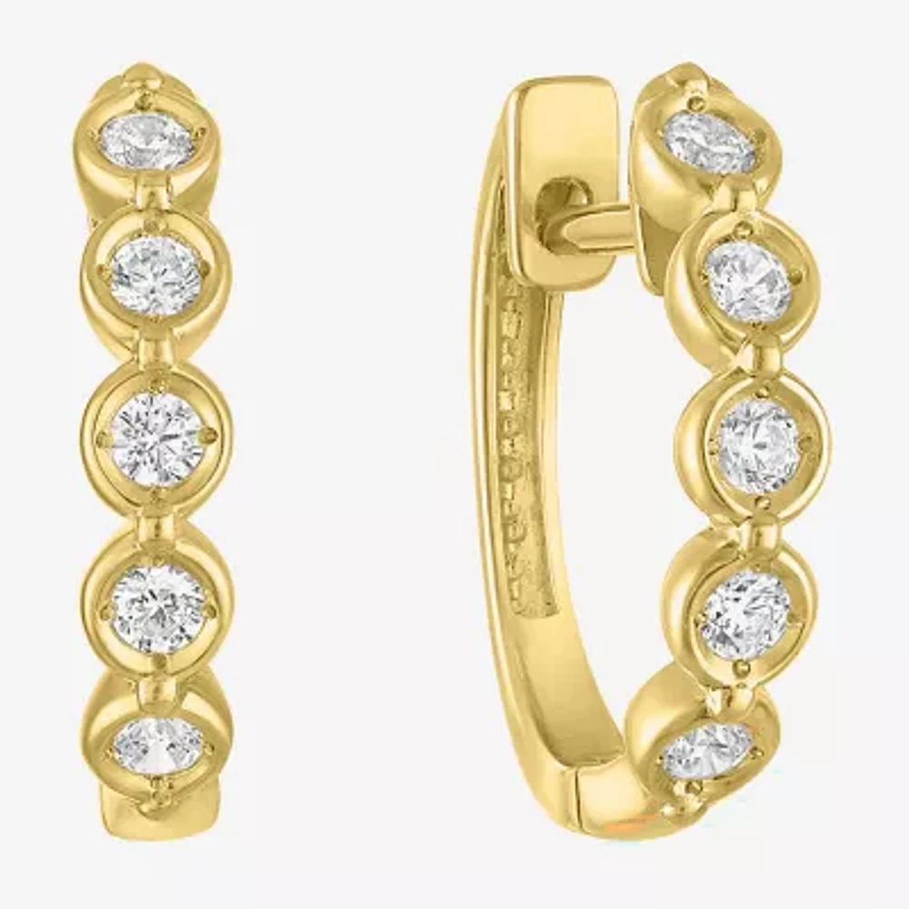 (G-H / I1-I2) Womens 1/6 CT. T.W. Lab Grown White Diamond 10K Gold 13.5mm Hoop Earrings