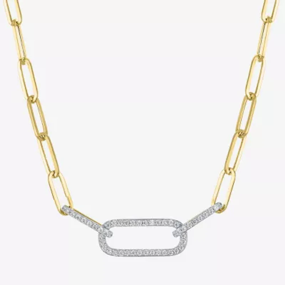 (G-H/ I1-I2) Womens 1/4 CT. T.W. Lab Grown White Diamond 10K Gold Paperclip 18 Inch Pendant Necklace