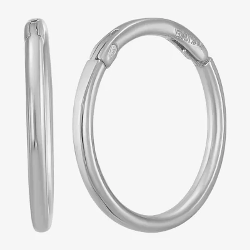 Mens White 14K White Gold 12mm Round Hoop Earrings