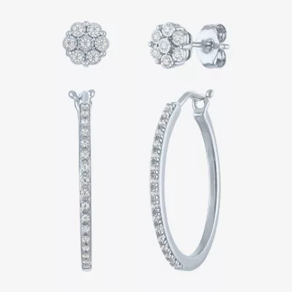 (G-H/I1-I2) Womens 1/7 CT. T.W. Lab Grown White Diamond Sterling Silver Earring Set
