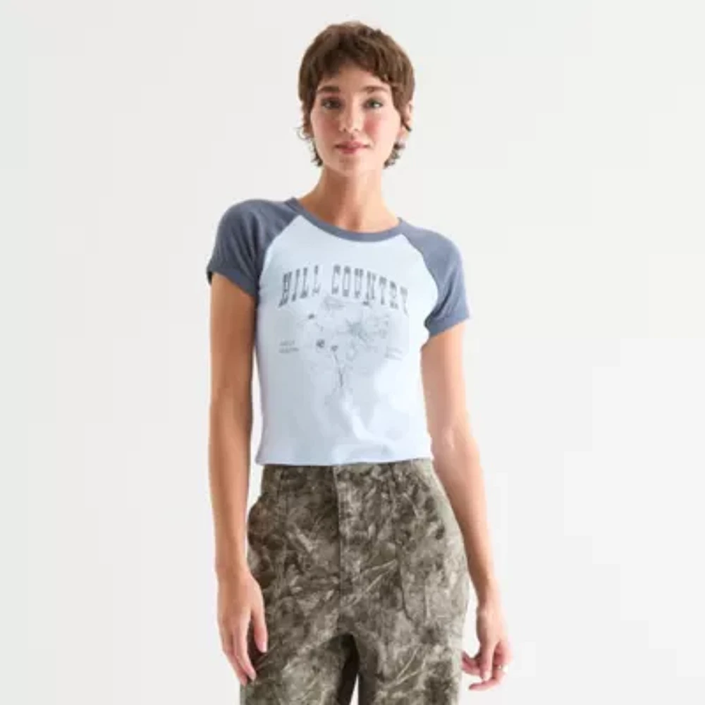 Arizona Womens Crew Neck Short Sleeve Juniors Graphic T-Shirt