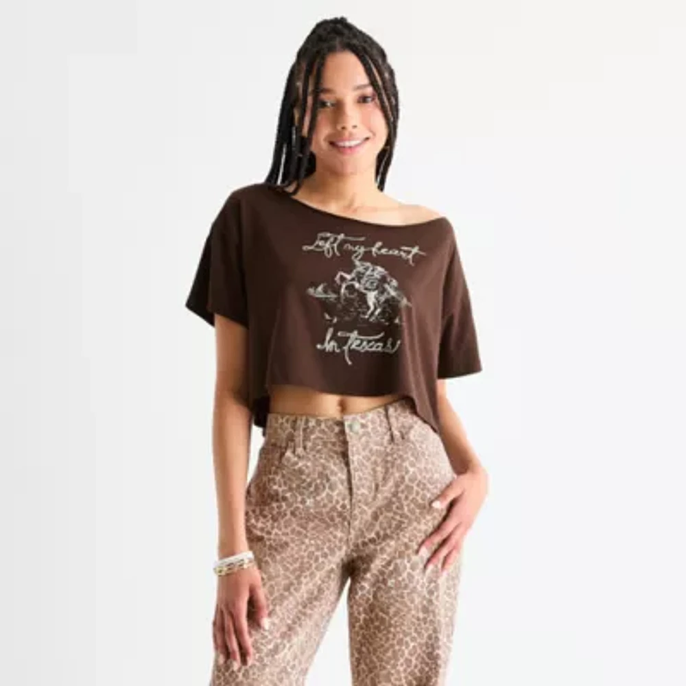 Arizona Off The Shoulder Womens Short Sleeve Juniors T-Shirt