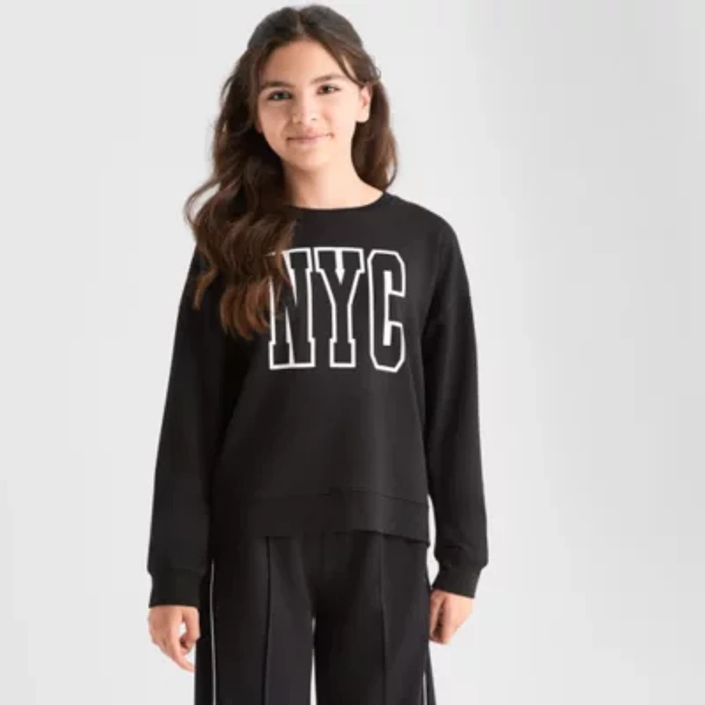 Xersion Super Soft Little & Big Kid Girls Round Neck Fleece Long Sleeve Sweatshirt