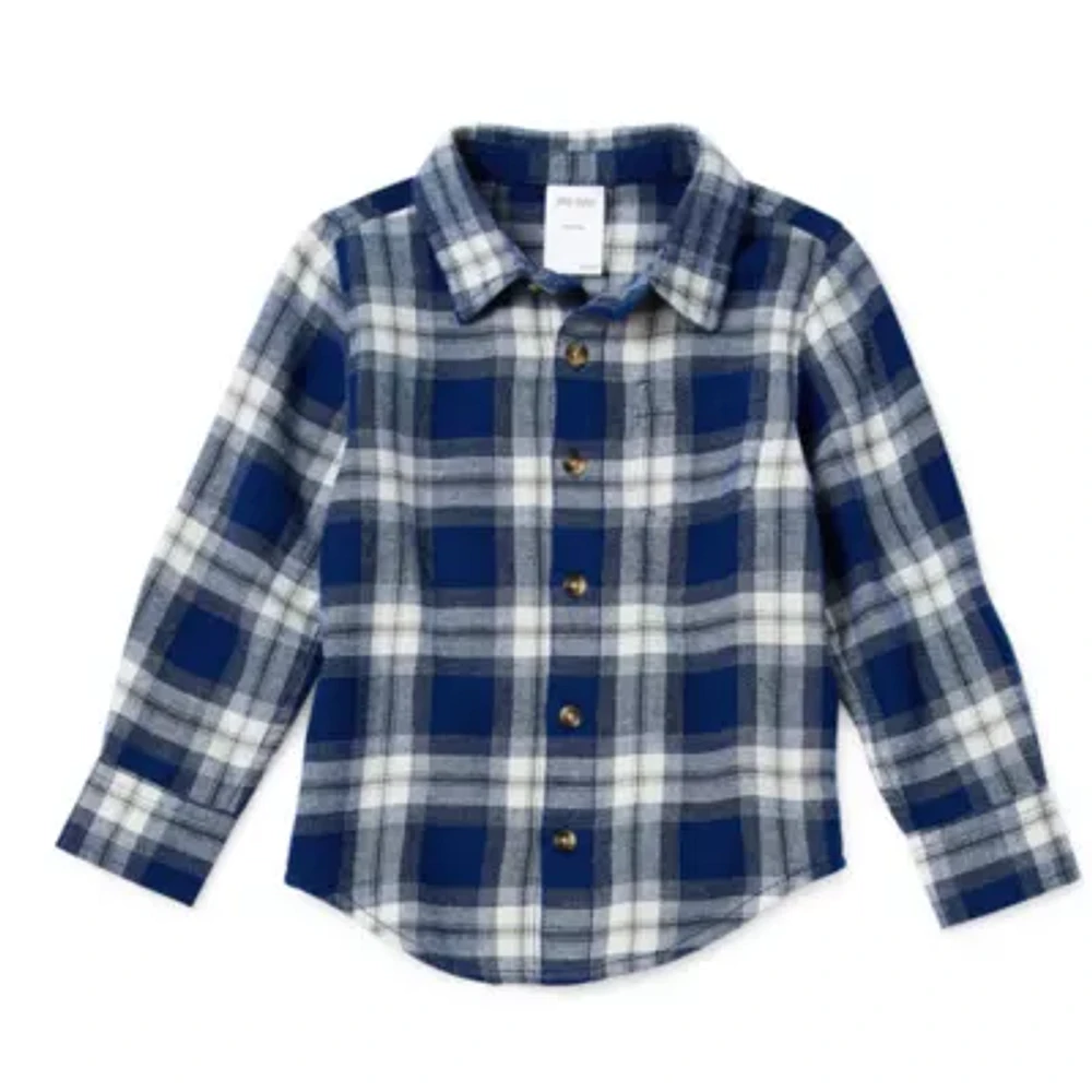 Okie Dokie Woven Plaid Toddler & Little Boys Crew Neck Long Sleeve Fitted Regular Fit Button-Down Shirt