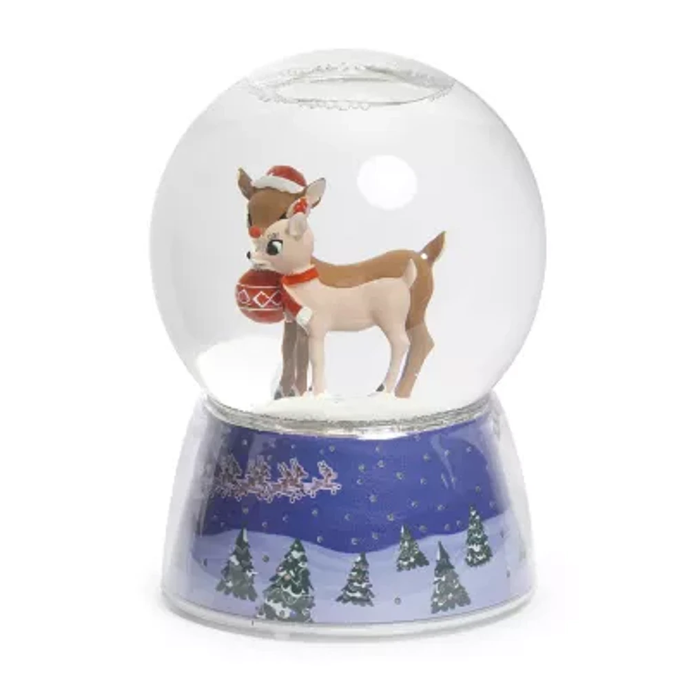 Roman 6in Musical Led Swirl Rudolph Dome Christmas Snow Globe