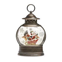 Roman 10in Led Swirl Deer Sleigh Christmas Snow Globe