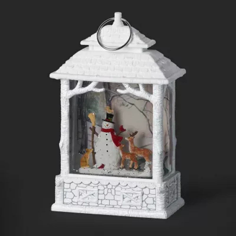 Roman 10.5in Led Swirl Snowy Lantern Christmas Tabletop Decor