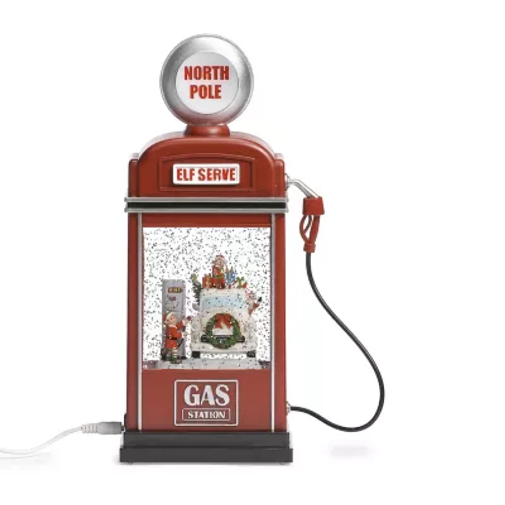 Roman 11.5in Lighted Swirl Gas Pump Christmas Snow Globe