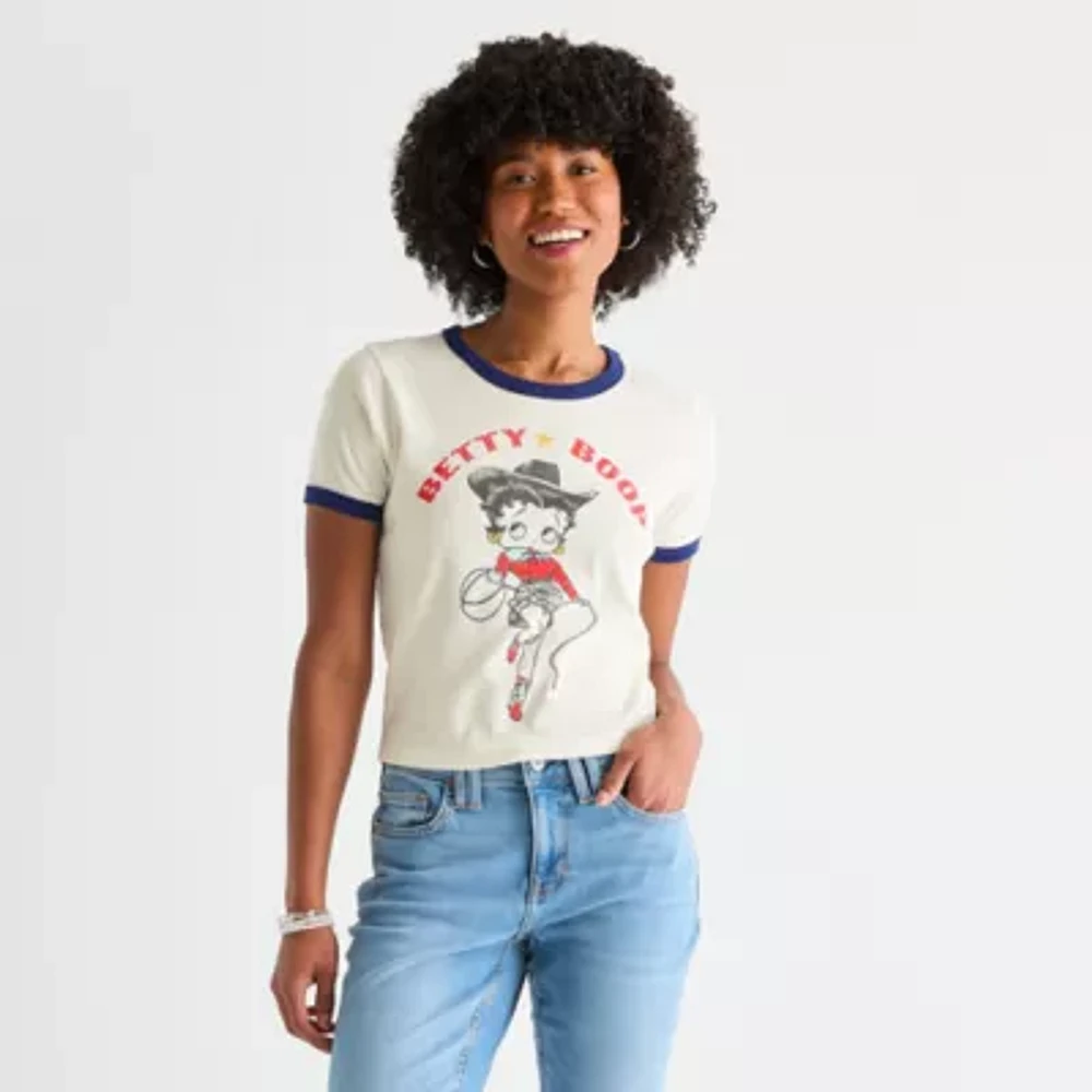 New World Womens Crew Neck Short Sleeve Betty Boop Juniors Graphic T-Shirt