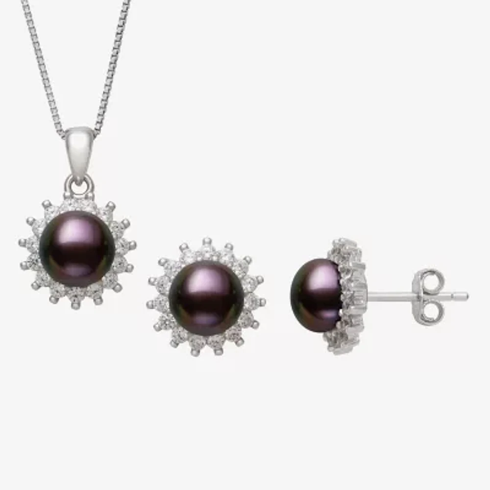 Womens Black Cultured Freshwater Pearl Sterling Silver Sunburst 2-pc. Jewelry Set