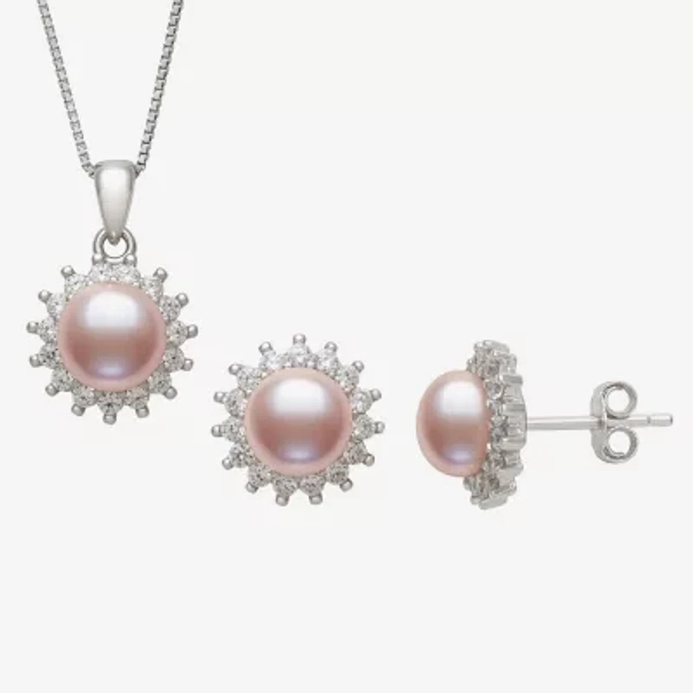 Womens Pink Cultured Freshwater Pearl Sterling Silver Sunburst 2-pc. Jewelry Set