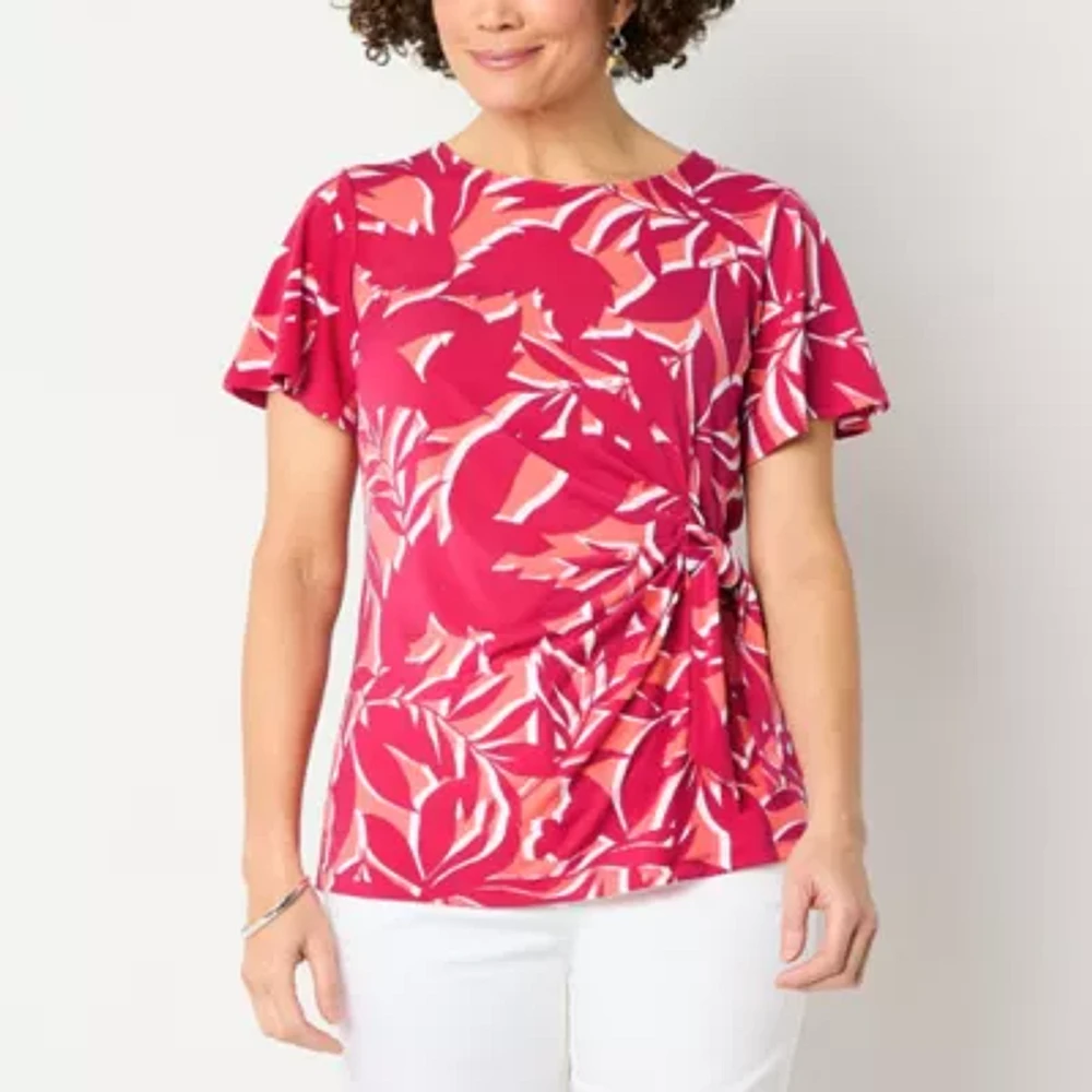 Liz Claiborne Womens Round Neck Short Sleeve Blouse