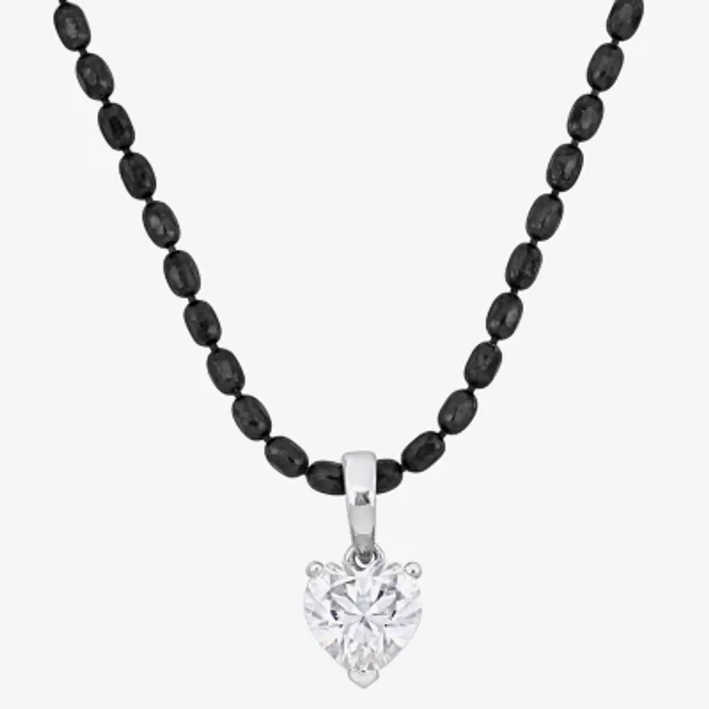 Mens 1 CT. T.W. Lab Created White Moissanite Sterling Silver Heart 18 Inch Pendant Necklace