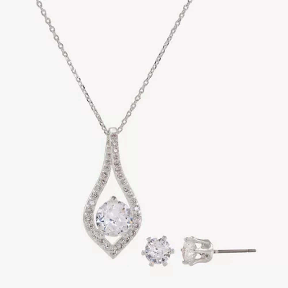 Sparkle Allure Womens Cubic Zirconia Pure Silver Over Brass Round 2-pc. Jewelry Set