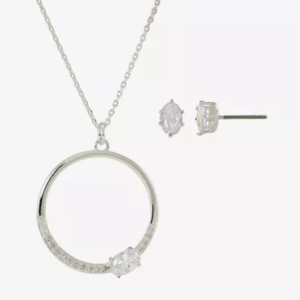 Sparkle Allure Womens Cubic Zirconia Pure Silver Over Brass Oval 2-pc. Jewelry Set