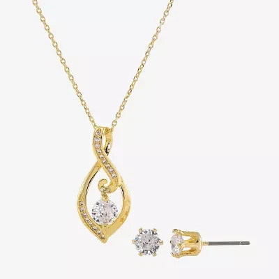 Sparkle Allure Womens Cubic Zirconia 14K Gold Over Brass Round 2-pc. Jewelry Set