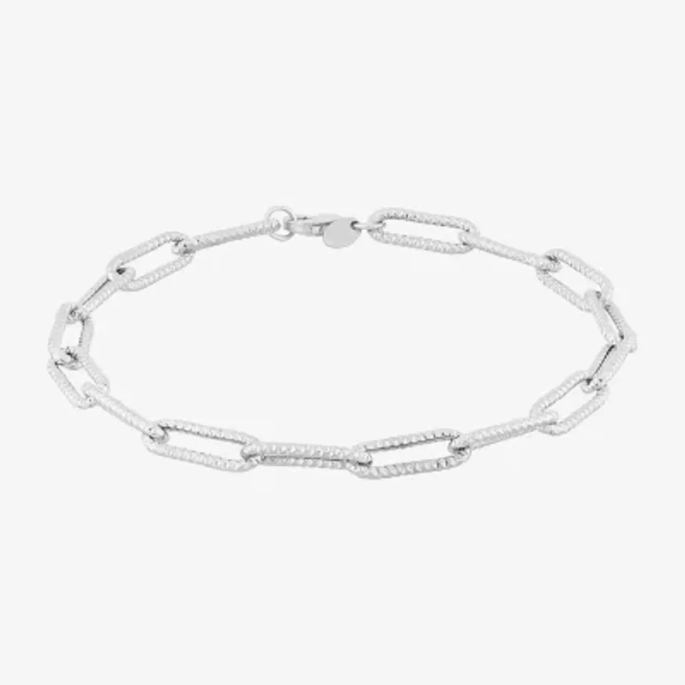 Made Italy Womens 14K Gold 8 Inch Hollow Paperclip Chain Bracelet