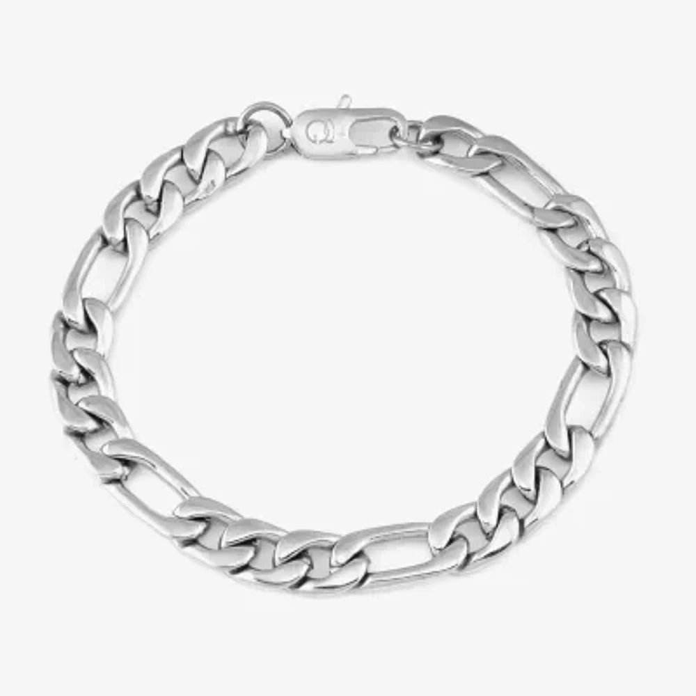 Mens Stainless Steel 11 Inch Solid Figaro Chain Bracelet
