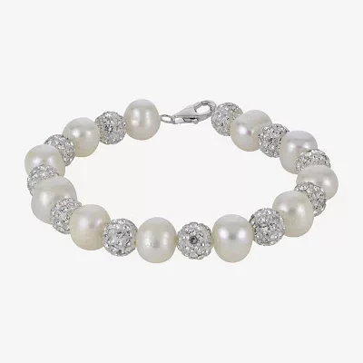 Womens White Cultured Freshwater Pearl Sterling Silver Beaded Bracelet