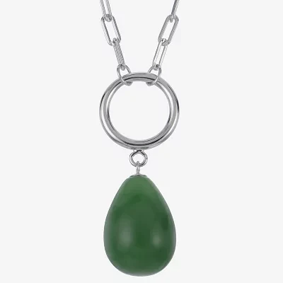 Womens Genuine Green Jade Sterling Silver 18 Inch Pendant Necklace