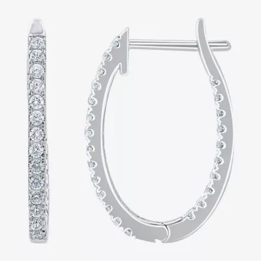 (H-I / I1) 1/2 CT. T.W. Lab Grown White Diamond 10K or 14K White or Yellow Gold 20.7mm Hoop Earrings