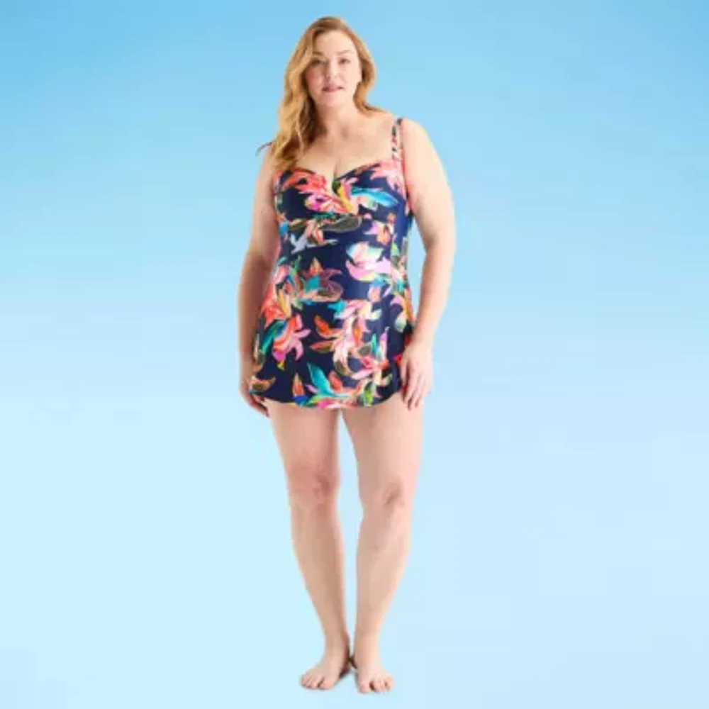 Liz Claiborne Womens Floral Plus Swim Dress