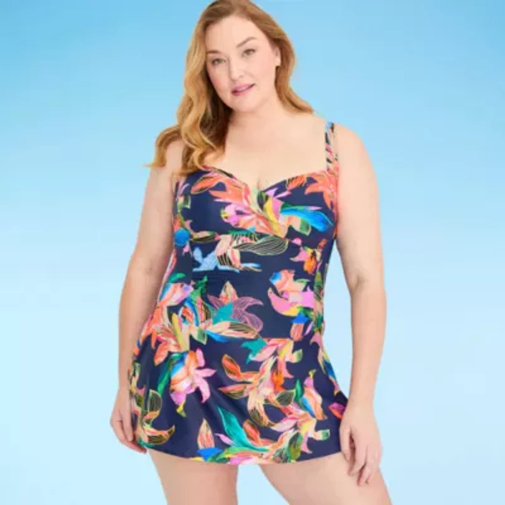 Liz Claiborne Womens Floral Plus Swim Dress