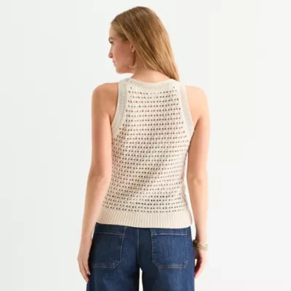 a.n.a Crochet Womens Crew Neck Sleeveless Pullover Sweater