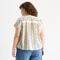 a.n.a Embroidered Womens Short Sleeve Plus Blouse