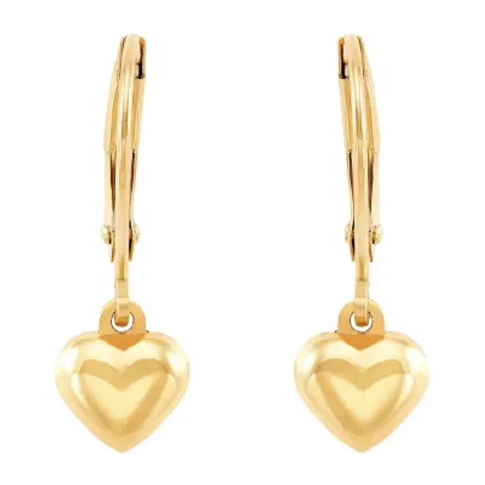 Girls 10K Gold Heart Drop Earrings