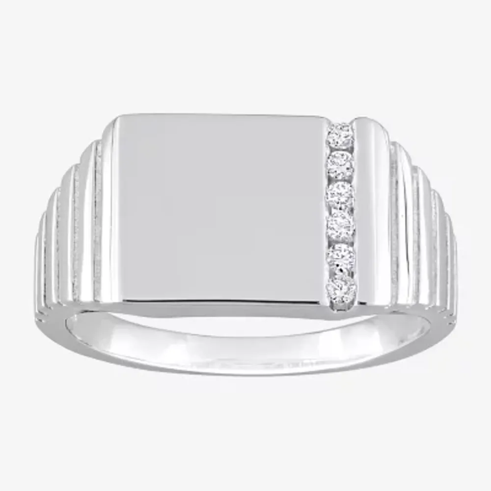 Mens 1/10 CT. T.W. Natural White Diamond Sterling Silver Fashion Ring