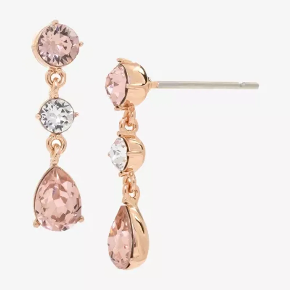 Sparkle Allure Womens Pink Crystal 18K Rose Gold Over Brass Drop Earrings