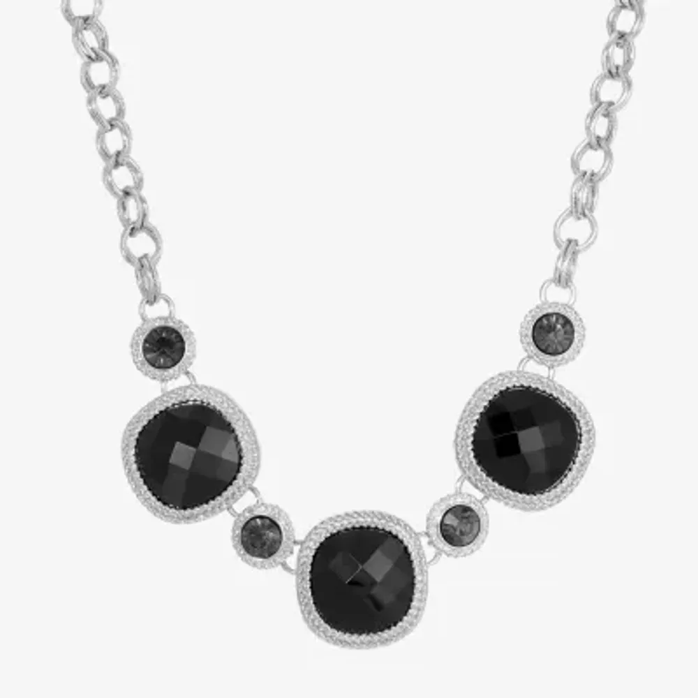 1928 Silver Tone Womens Black 16 Inch Collar Necklace