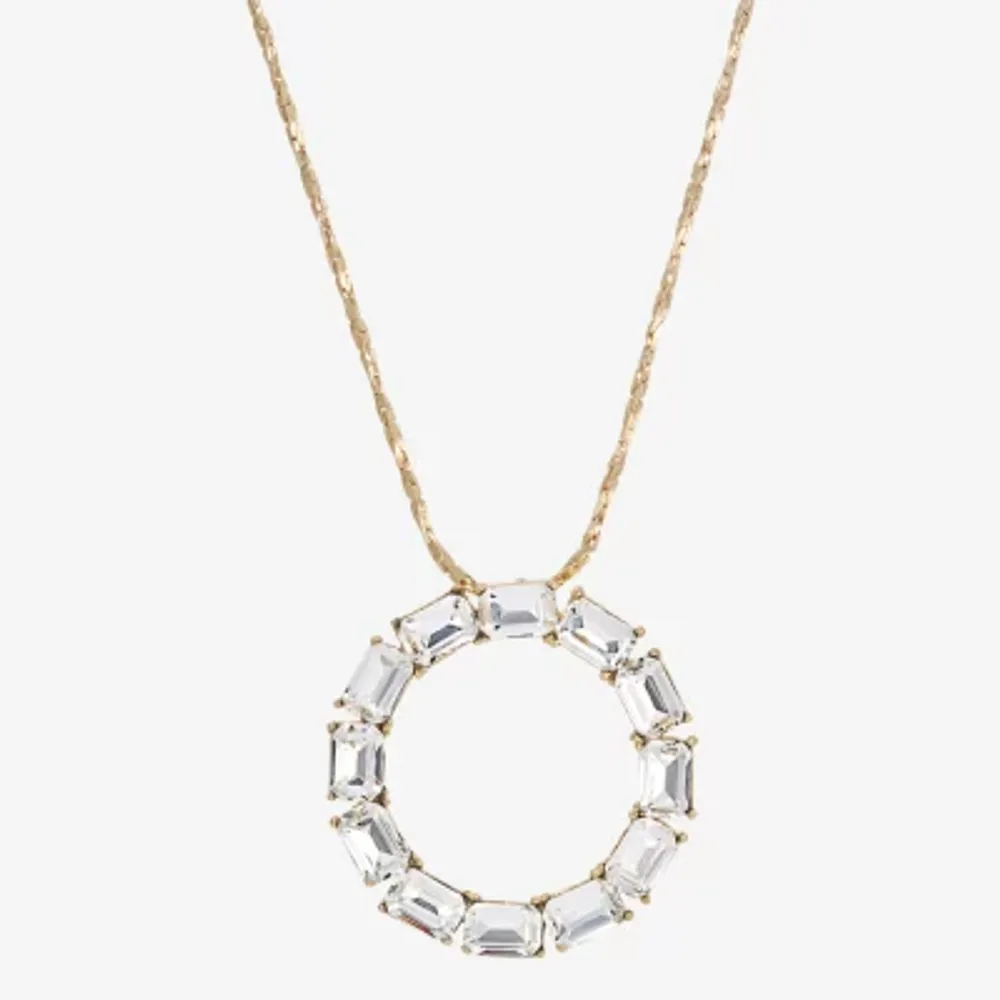 1928 Gold Tone Womens Crystal Alloy Round 18 Inch Pendant Necklace