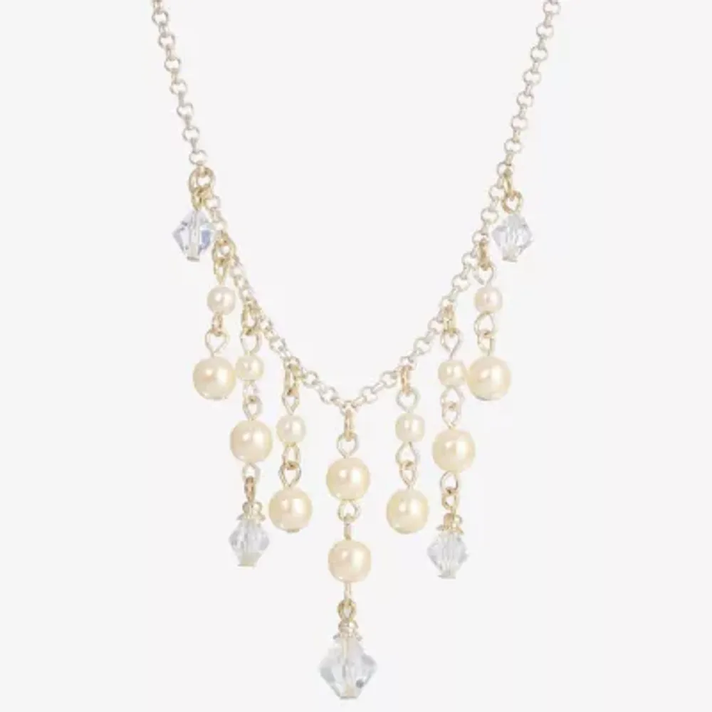 1928 Silver Tone Womens Crystal 15 Inch Beaded Necklace