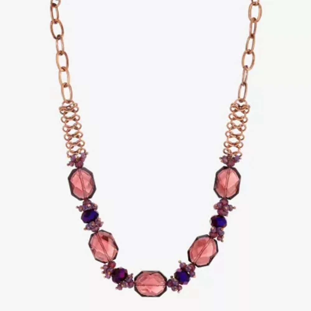 1928 Copper-Tone Womens Purple 16 Inch Beaded Necklace