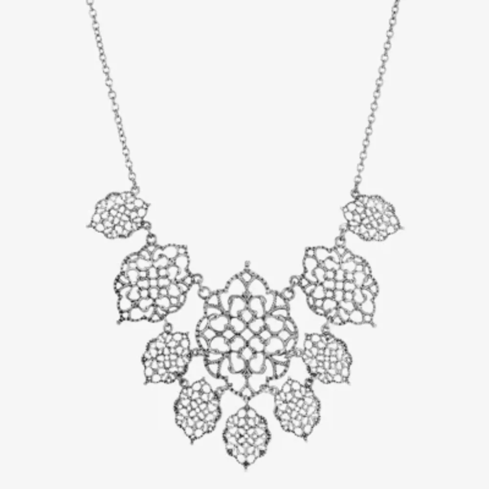 1928 Silver Tone Womens 16 Inch Statement Necklace