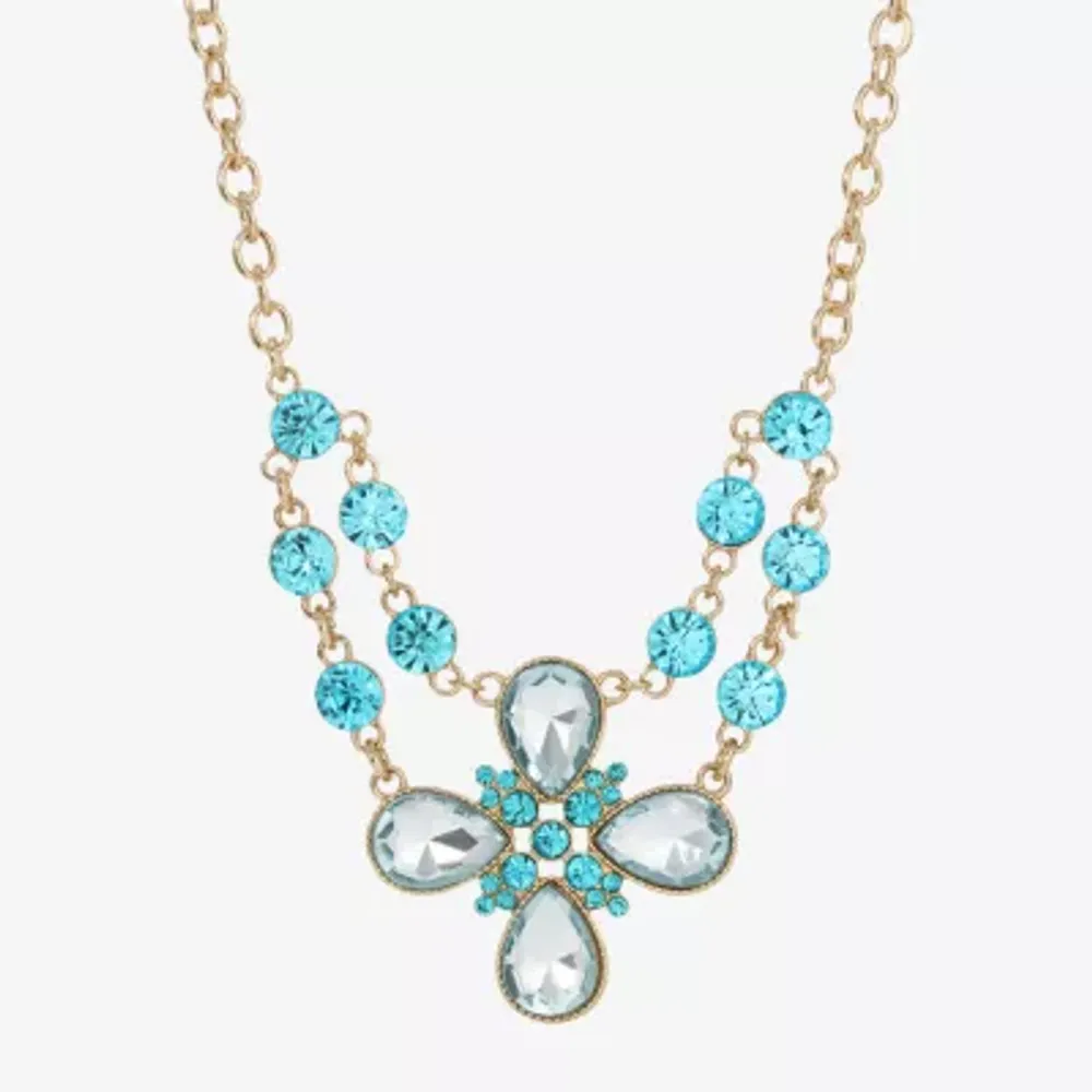 1928 Gold Tone Womens Blue 16 Inch Statement Necklace