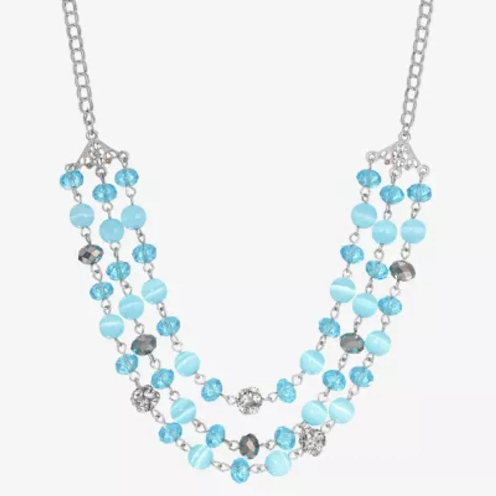 1928 Silver Tone Womens Blue Catseye 16 Inch Beaded Necklace