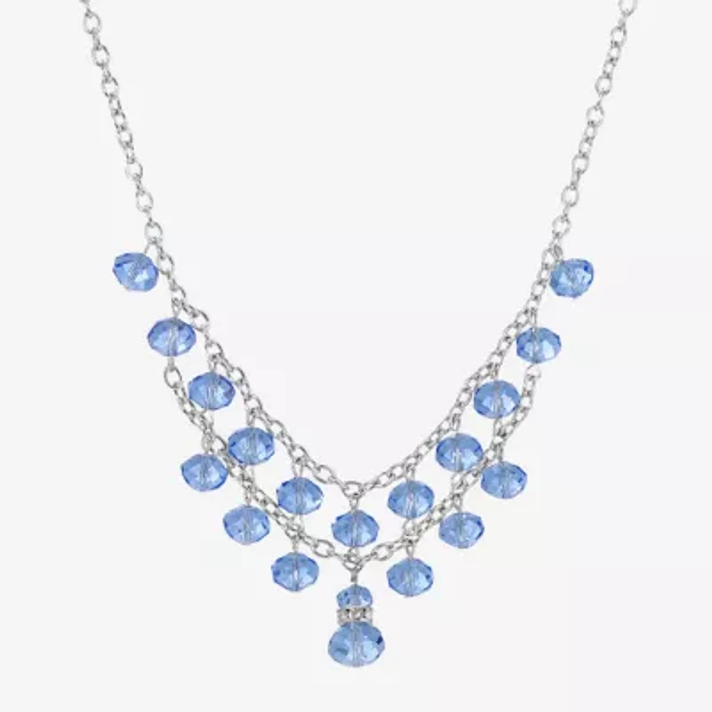 1928 Silver Tone Womens Blue 16 Inch Beaded Necklace