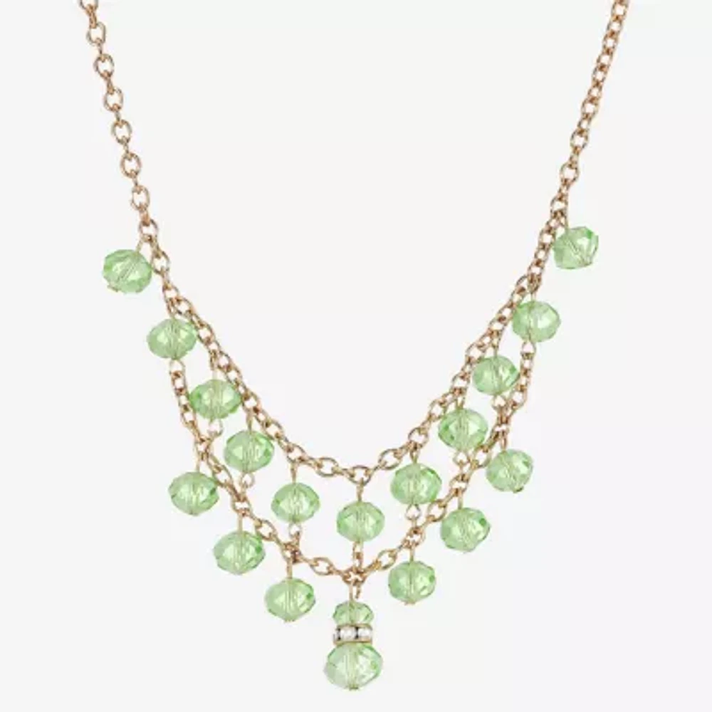 1928 Gold Tone Womens Green 16 Inch Beaded Necklace