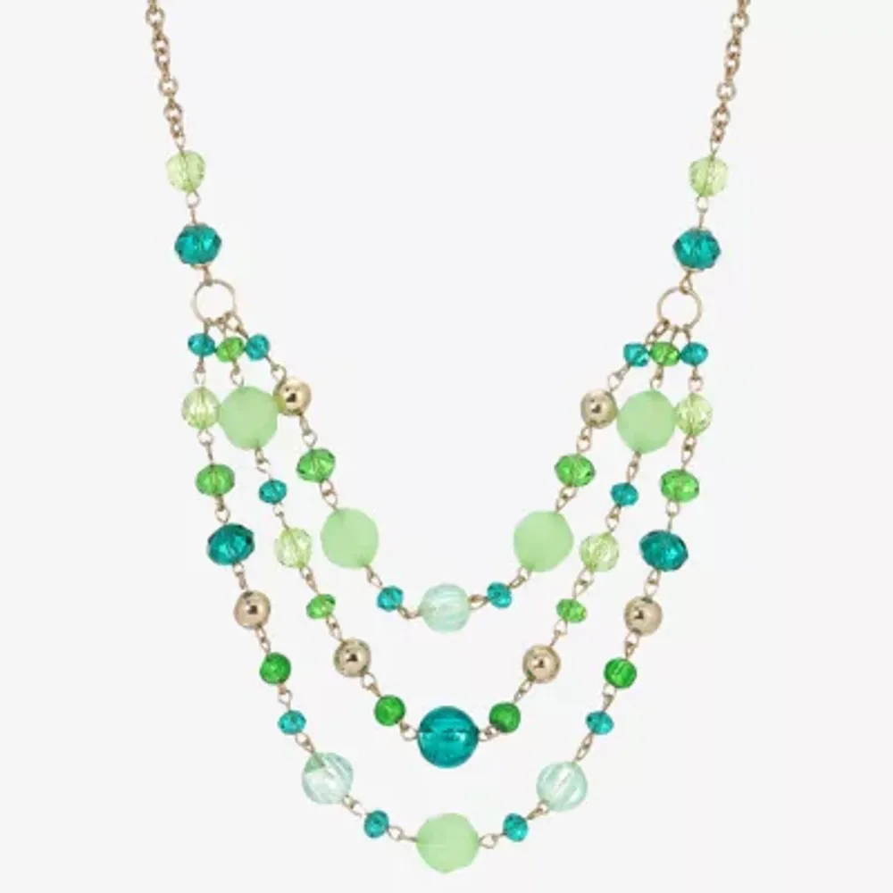 1928 Gold-Tone Womens Green 16 Inch Beaded Necklace