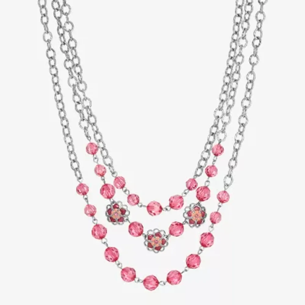 1928 Silver-Tone Womens Pink 16 Inch Beaded Necklace