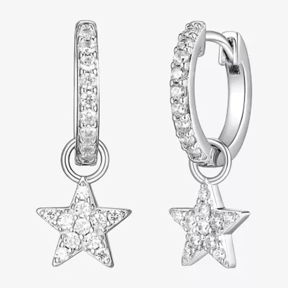 Womens 1/2 CT. T.W. Cubic Zirconia Sterling Silver 22.1mm Star Hoop Earrings