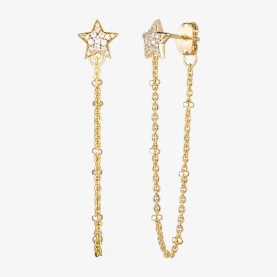 Womens 1/5 CT. Cubic Zirconia 18K Gold Over Silver Star Drop Earrings