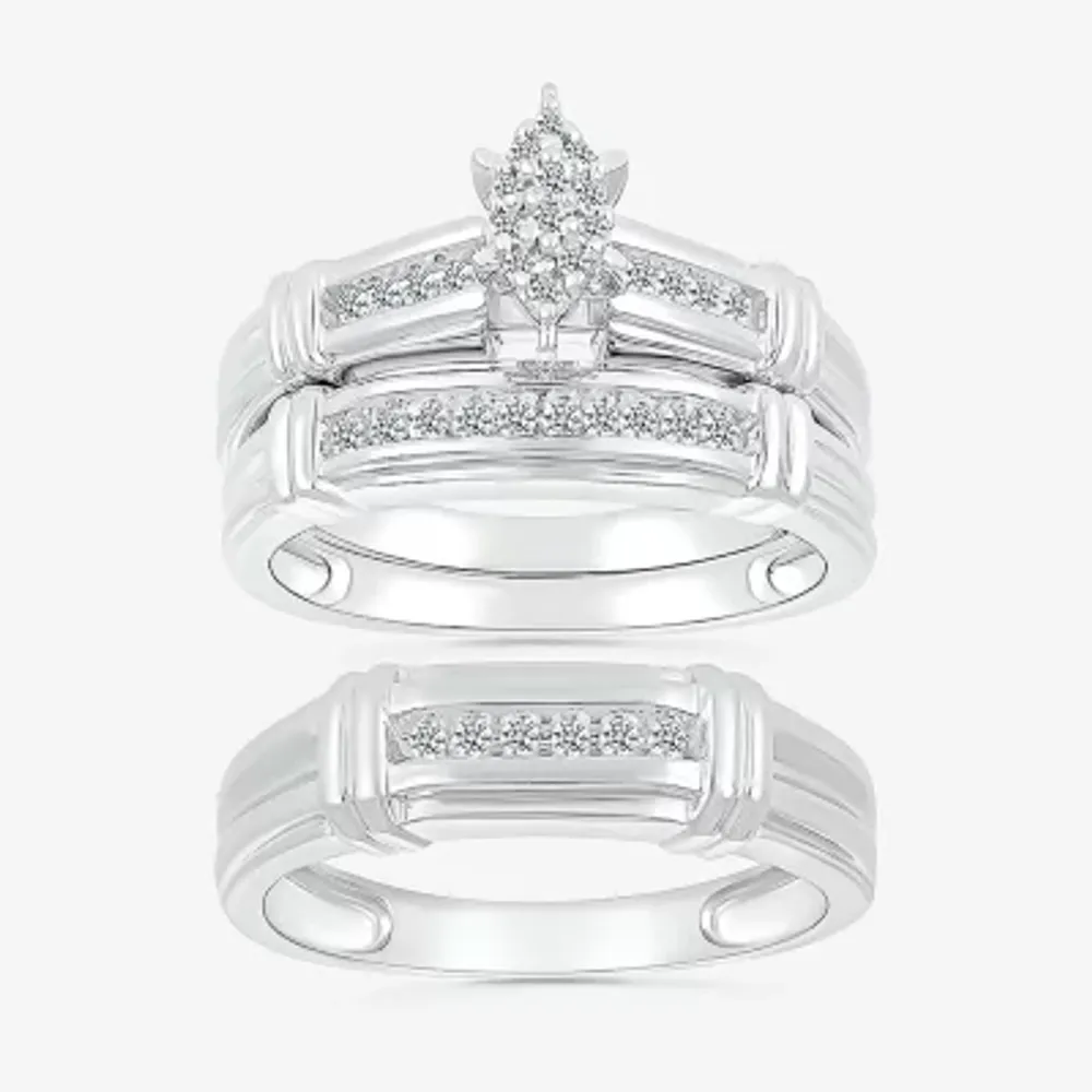 5.05mm Unisex Adult 1/4 CT. T.W. Natural White Diamond 10K White Gold Marquise Side Stone Wedding Ring Set